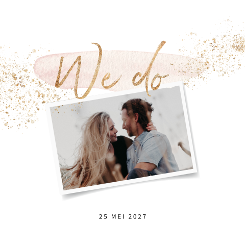 Stijlvolle trouwkaart blush waterverf en eigen foto