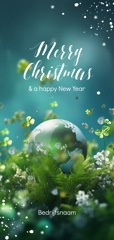 Kerstkaart met wereldbol in het groen