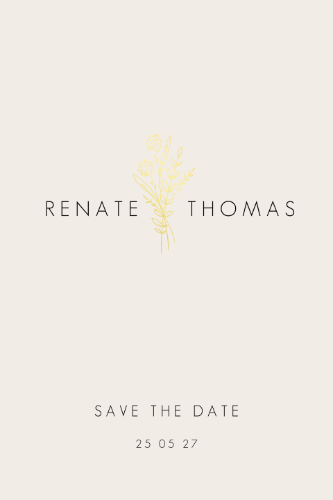 Eenvoudige save the date kaart met goudfolie bloemen