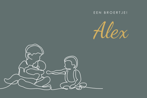 Monoline geboortekaartje 3e kindje met twee broertjes en baby jongen