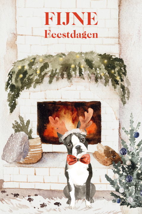 Waterverf kerstkaart met franse bulldog hond