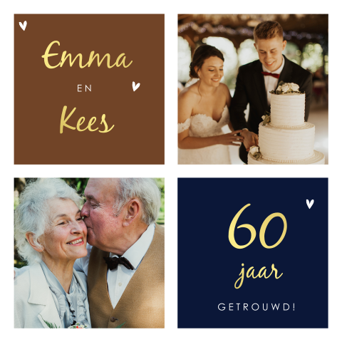 Diamenten jubileum uitnodiging met foto's en goudfolie