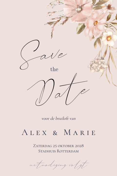 Romantische save the date met blush bloemen