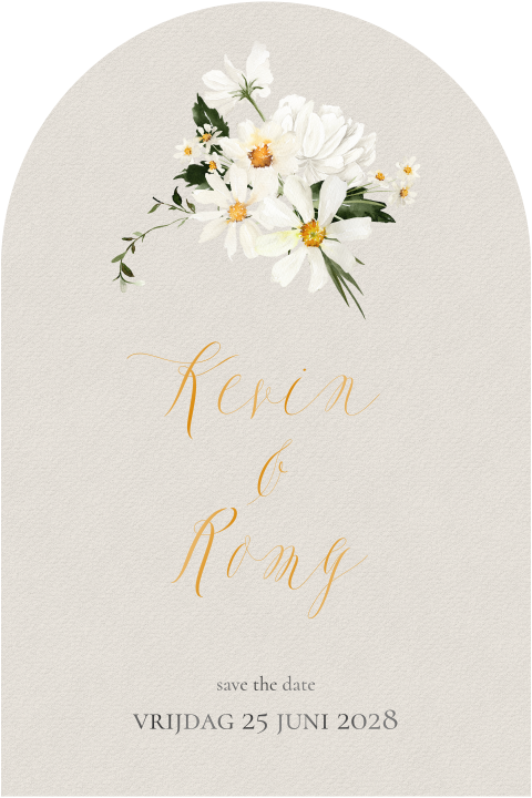 Beige save the date kaart met bos margrietjes