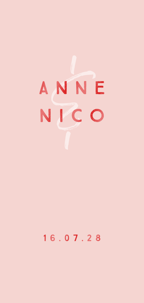 Roze trouwkaart met rode hoogglans typografie