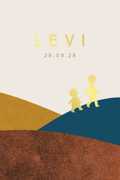 Twee broertjes lopen door abstract landschap