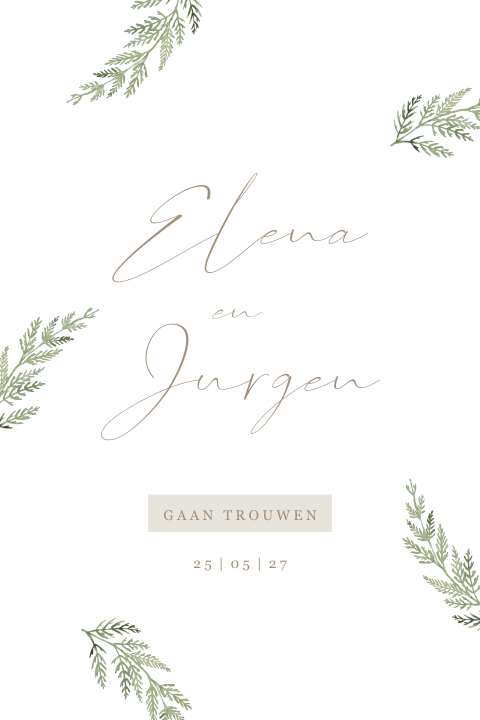 Botanische trouwkaart met groene takjes