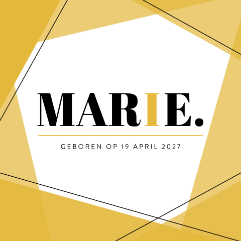 Geometrisch geboortekaartje meisje met gele vlakken