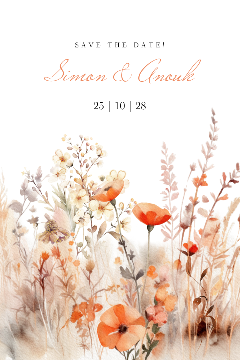 Herfst save the date met herfstbloemen en klaprozen