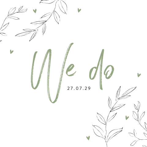 Eco trouwkaart met We Do en getekende blaadjes
