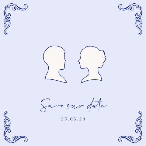 Save the date kaart met vintage silhouetjes