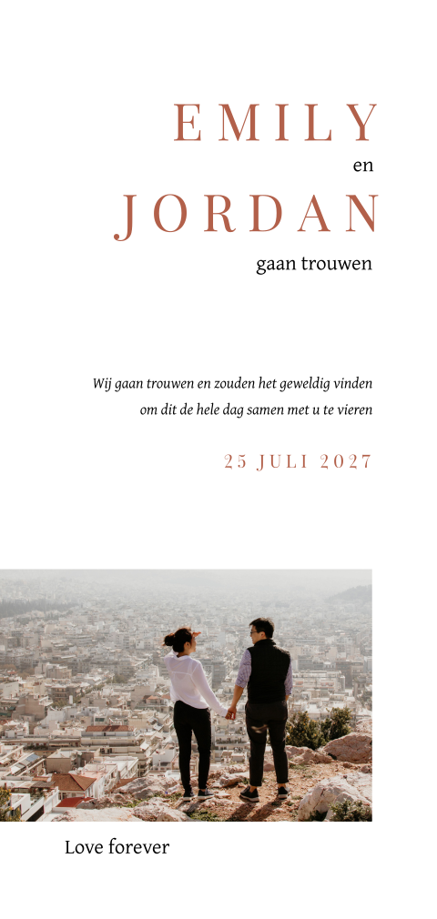 Minimalistische trouwkaart met eigen foto