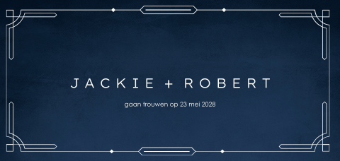 Stijlvolle donkerblauwe trouwkaart in art deco stijl