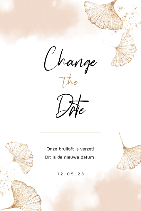 Change the date kaart met roze waterverf en ginkgo bladeren