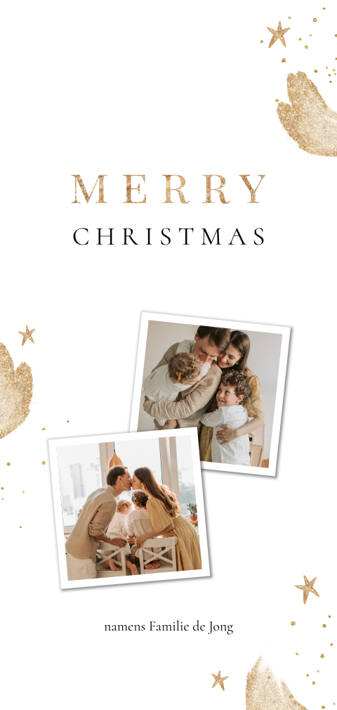 Trendy kerstkaart met fotokaders en goudkleurige details