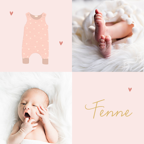 Foto geboortekaartje meisje met roze romper