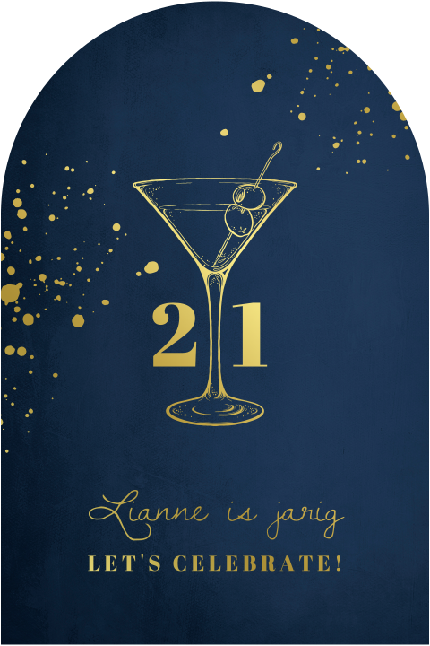Uitnodiging 21 diner met goudfolie cocktail