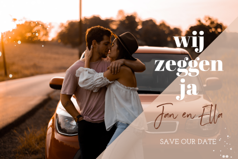 Grafische save the date kaart met grote foto