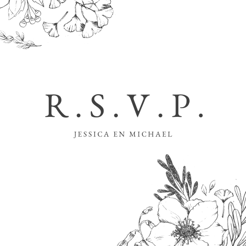 Minimalistisch RSVP kaartje met botanische bloemen