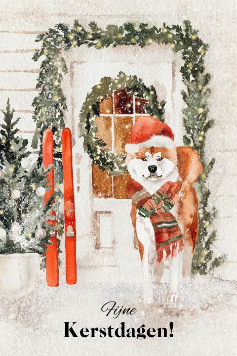 Waterverf kerstkaart met husky hond