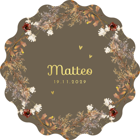 Ronde herfst geboortekaart met takken en bloemen