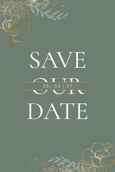 Botanische save the date kaart met gouden bloemen