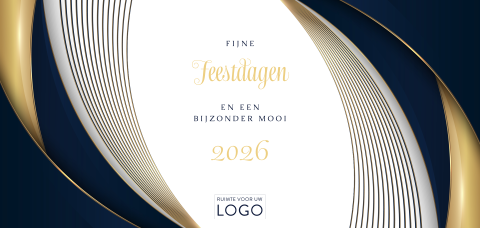 Exclusieve zakelijke kerstkaart wit-blauw met gouden accenten – 2026