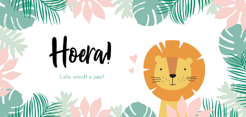 Uitnodiging verjaardagsfeestje met leeuw voor meisje