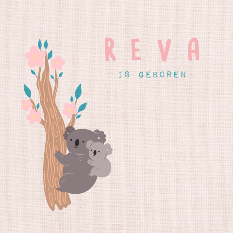 Lichtroze geboortekaartje met lieve koala illustratie