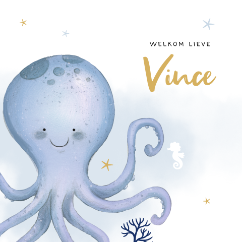 Geboortekaartje onderwater met blauwe octopus