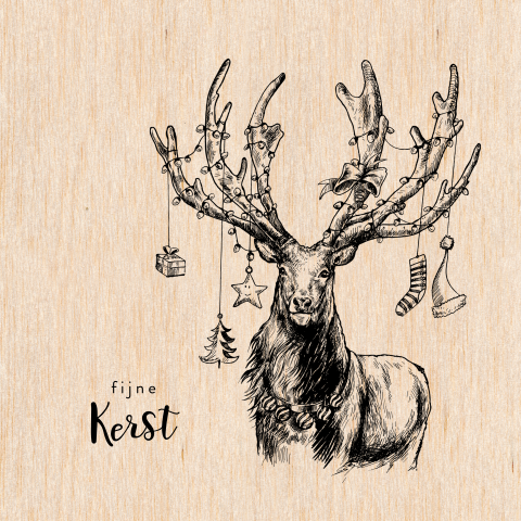 Houten kerstkaart met hert