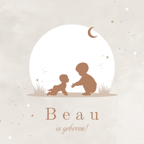 Neutraal geboortekaartje met silhouet grote broer en baby