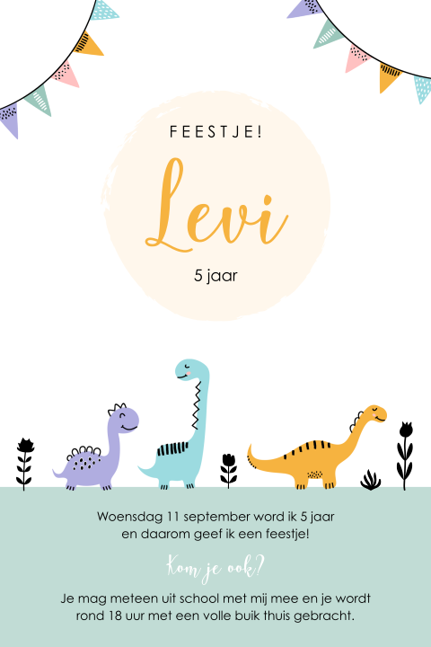 Uitnodiging verjaardagfeestje kind met dinosaurussen