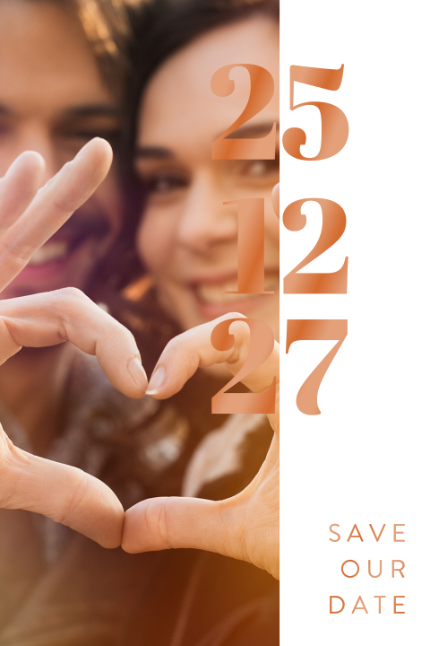 Save the date kaart met foto en grote datum in hoogglans
