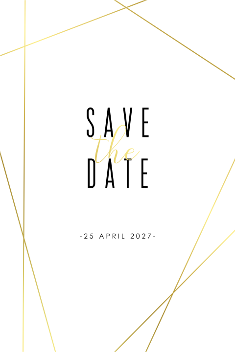 Witte save the date kaart met goudfolie lijnen