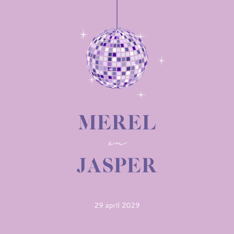 Hippe paarse trouwkaart met discobal