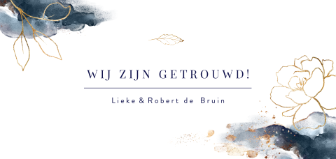 Wij zijn getrouwd kaart gouden bloemen en waterverf