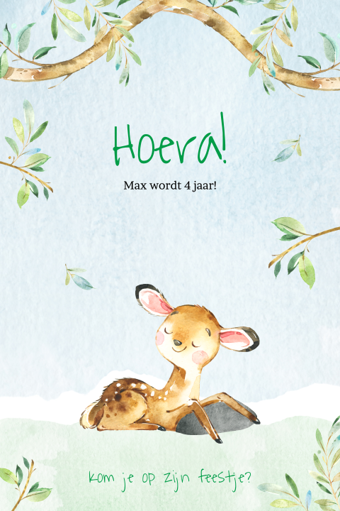 Lieve jongens uitnodiging voor een kinderfeestje met hertje