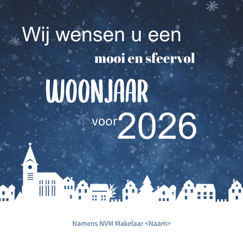 Kerstkaart makelaar blauw met witte huizen