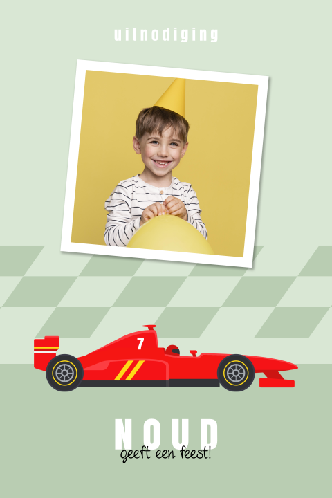 Uitnodiging kinderfeestje met Formule 1 wagen