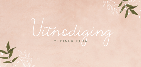 Roze uitnodiging voor 21 diner met blaadjes en spetters