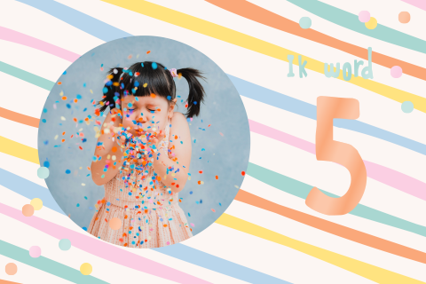 Kleurrijke uitnodiging kinderfeestje met foto en confetti