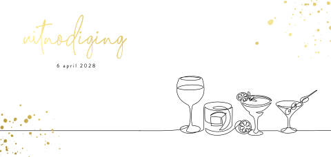 Chique uitnodiging met cocktails en gouden spetters