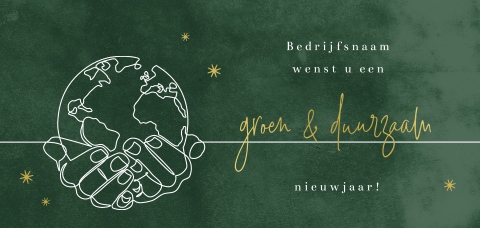 Groene kerstkaart met goudfolie en oneline wereldbol