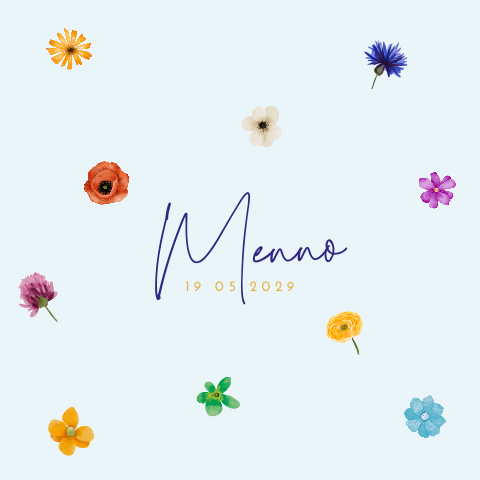 Fleurig zomers geboortekaartje met gekleurde bloemen
