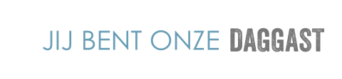 Wit trouwlabel 'Jij bent onze daggast' met blauw