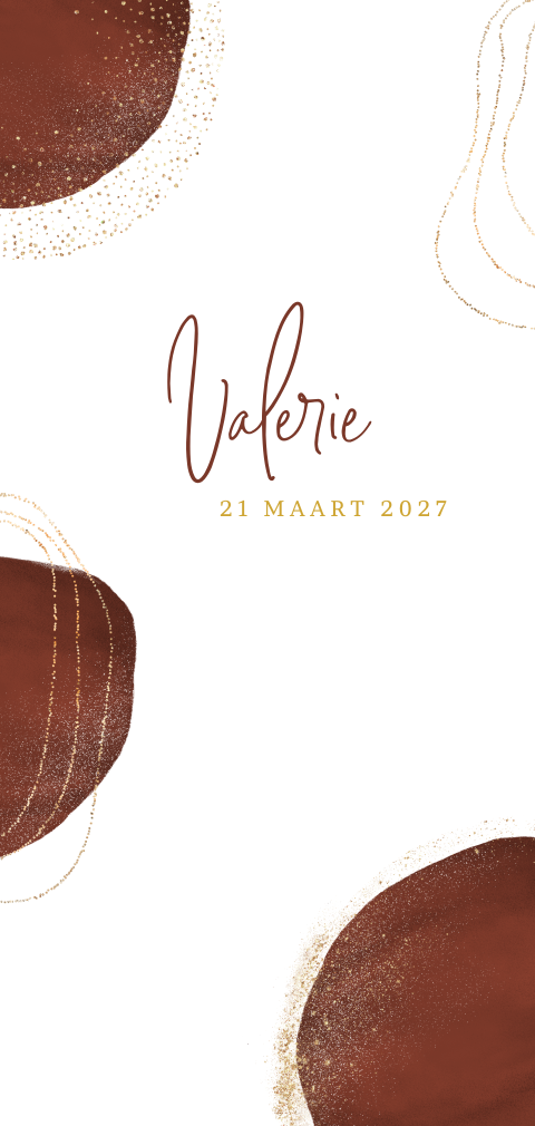 Geboortekaartje meisje met roestrode abstracte vormen