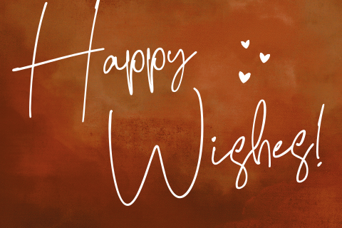Advieskaartje in steenrood met Happy Wishes