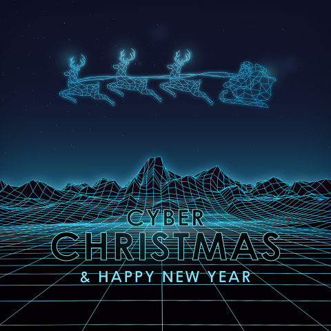 Zwarte kerstkaart met cyber christmas
