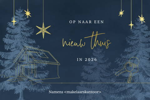 Kerstkaart makelaar en vastgoedkantoren met huis en sleutels